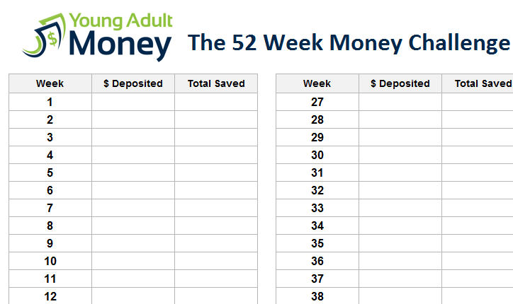 52 week money challenge excel
