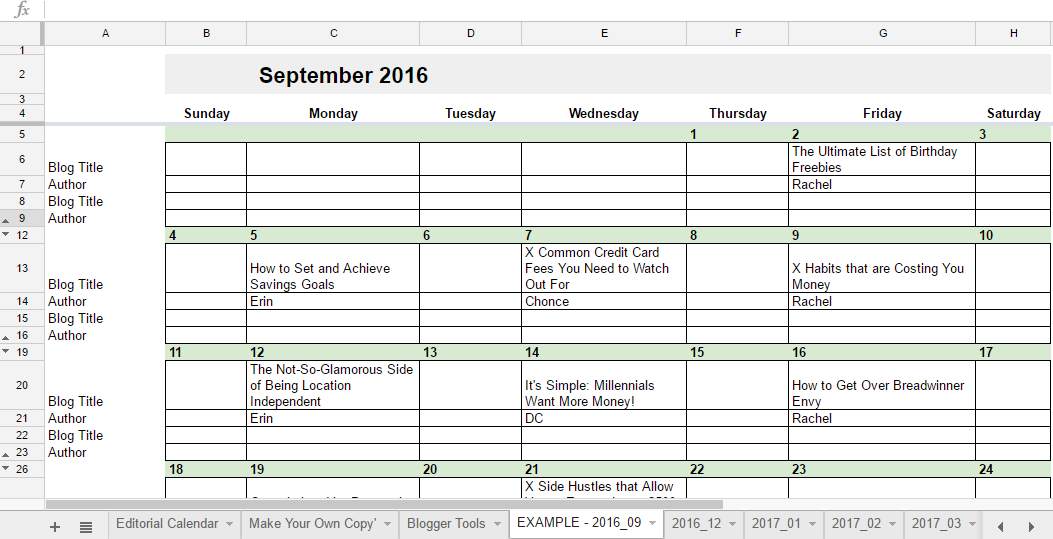 Free 2019 Editorial Calendar In Google Sheets Young Adult Money